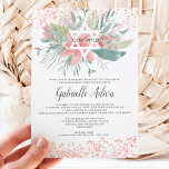 Bat mitzvah ro vid blommigten glitter inbjudningar<br><div class="desc">Elegant Dammal rosa och blek grönt blommigt bouquet med en redigerbar vit stjärna av David med Hebrew namn Bat mitzvah och ro guld glitter konetti. En enkel inbjudan och chic.</div>