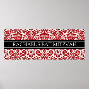 Bat mitzvah röd skugga för anpassad namnbanderoll poster