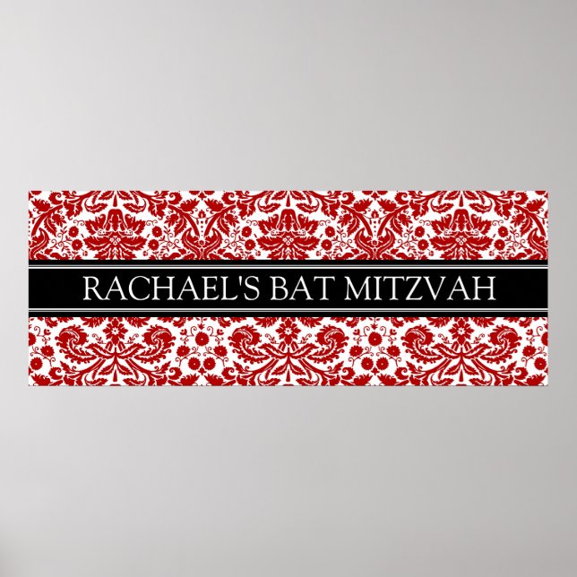 Bat mitzvah röd skugga för anpassad namnbanderoll poster (Framsidan)
