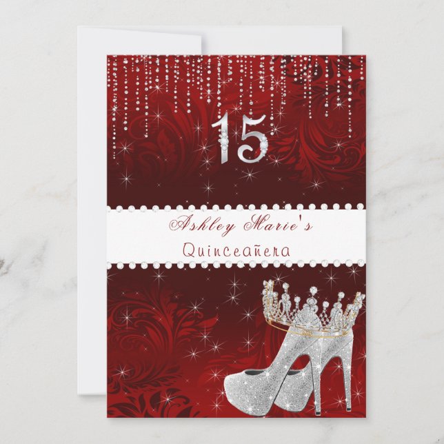 Bat mitzvah röda satprinsessan Krona Diamonds Invi Inbjudningar (Framsida)