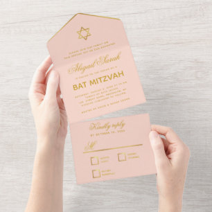 Bat Mitzvah Rodnad Rosa Falskt Guld Elegant Skrift