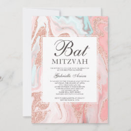 bat mitzvah rosa av korall vid ro glitter inbjudningar