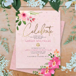 Bat mitzvah Rosa Blommigt för vattenfärg Modern sk Tilläggskort<br><div class="desc">Var stolt, gladd och visa den här milstolpen av din favoritBat mitzvah! Inkludera den här moderna, sparsamma infogningen av personlig för ytterligare information till evenemanget. En förbluffande, rosa och persikofärgad blommigt med faux guld-folie som typografi och modern dammig ro och grått sans serif-typ täcker över en mjuk rosa- och konetti-punkt-bakgrund....</div>