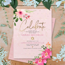 Bat mitzvah Rosa Blommigt för vattenfärg Modern sk