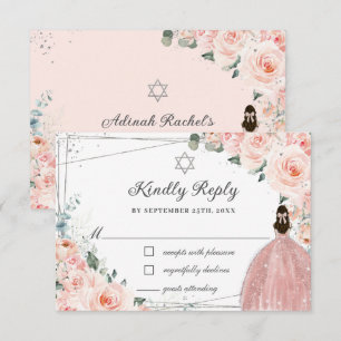 Bat mitzvah Rosa Blommigt Silver OSA Kort
