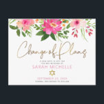 Bat mitzvah Rosa Blommigt Skript för vattenfärg Gu Inbjudan Vykort<br><div class="desc">Se till att alla dina vänner och släktingar fortfarande kan fira din dotters milstolpe Bat mitzvah, oavsett rådande globala oförutsedda omständigheter. Skicka ut den här chicen med personligen "Byte av plan"-vykort. En förbluffande, rosa och persikofärgad blommigt med faux guld-folie som typografi och modern dammig ro och grått sans serif-typ täcker...</div>