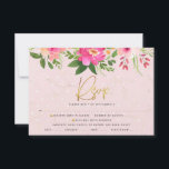 Bat mitzvah Rosa Blommigt Vattenfärgning Guld typo OSA Kort<br><div class="desc">Var stolt, gladd och fira den här milstolpen av din favorit Bat mitzvah med det här sofistikerade, personlig OSA-inmatningskortet för ditt evenemang! En förbluffande, rosa och persikofärgad blommigt med faux guld-folie som typografi och modern dammig ro och grått sans serif-typ täcker över en mjuk rosa- och konetti-punkt-bakgrund. Ytterligare vattenfärgade blommor...</div>