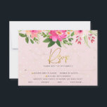 Bat mitzvah Rosa Blommigt Vattenfärgning Guld typo OSA Kort<br><div class="desc">Var stolt, gladd och fira den här milstolpen av din favorit Bat mitzvah med det här sofistikerade, personlig OSA-inmatningskortet för ditt evenemang! En förbluffande, rosa och persikofärgad blommigt med faux guld-folie som typografi och modern dammig ro och grått sans serif-typ täcker över en mjuk rosa- och konetti-punkt-bakgrund. Ytterligare vattenfärgade blommor...</div>