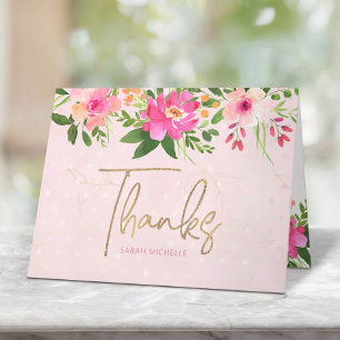 Bat mitzvah Rosa Blommigt Vattenfärgsmodern skript Tack Kort