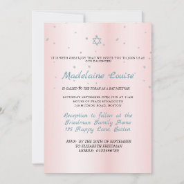 Bat mitzvah Rosa Blue Silver Inbjudningar
