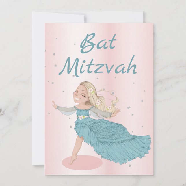 Bat mitzvah Rosa Blue Silver Inbjudningar (Baksida)