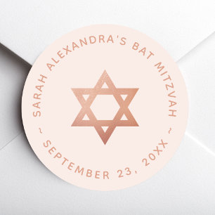 Bat Mitzvah Rosa Flicka Rose Guld Davidstjärna Runt Klistermärke