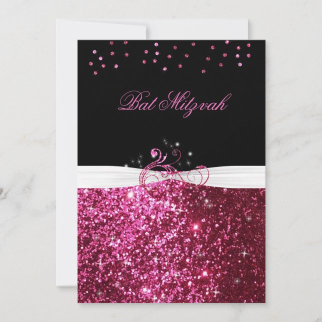 Bat mitzvah, Rosa Glitter, Anpassningsbar bjudande Inbjudningar (Framsida)