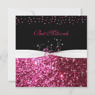 Bat mitzvah Rosa Glitter White Satin Inbjudningar