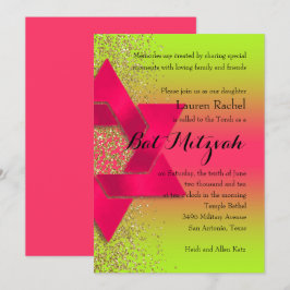 Bat mitzvah Rosa Grönt Ombre Faux Guld Glitter Inbjudningar