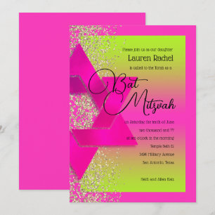 Bat mitzvah Rosa Grönt Ombre Guld Glitter Inbjudningar