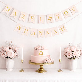 Bat Mitzvah Rosa Guld Mazel Tov 6 Bokstäver Flickn Vimplar