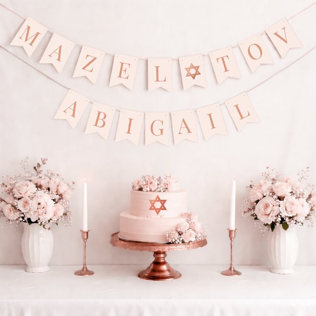Bat Mitzvah Rosa Mazel Tov Flicknamn 7 Bokstäver  Vimplar (Skapare uppladdad)