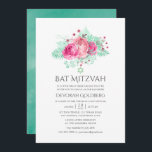 Bat mitzvah rosa och Blommigt för minpunkter Inbjudningar<br><div class="desc">Trendig rosa ros bat mitzvah inbjudningskort med mint glitter tropisk löv designad för att snabbt och enkelt kunna anpassas till dina händelsespecifikationer.</div>