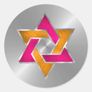 Bat mitzvah Rosa Orange David stjärna på alla Färg Runt Klistermärke
