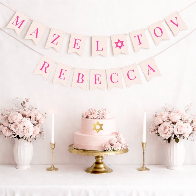 Bat Mitzvah Rosa Stjärna Mazel Tov 7 Bokstäver Tje Vimplar (Skapare uppladdad)
