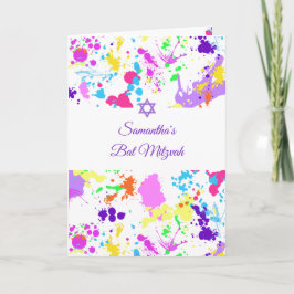 Bat mitzvah Rosa Turcoise Mauve Paint Splatter Inbjudan