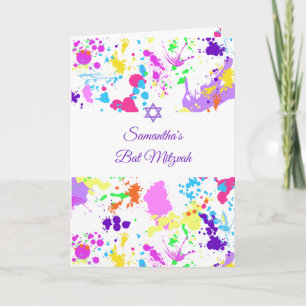 Bat mitzvah Rosa Turcoise Mauve Paint Splatter Inbjudan