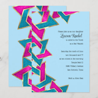 Bat mitzvah Rosa Turocise Star of David Inbjudningar