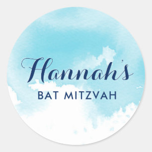 BAT MITZVAH SEAL stjärna modern vattenblå vattenfä Runt Klistermärke