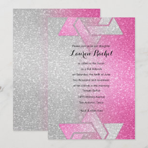 Bat mitzvah Shock rosa för glitterövertoning Inbjudningar