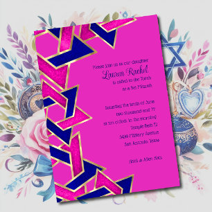 Bat mitzvah Shock rosa Navy Blue Star of David Inbjudningar
