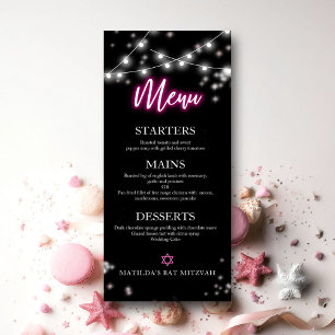 Bat mitzvah Shock rosa Neon Thned Menu Meny