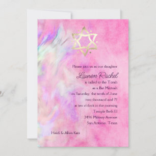 Bat mitzvah Shock rosa och Lila Färgdesign Inbjudningar