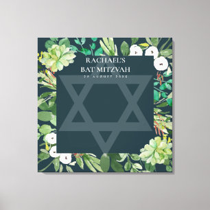BAT MITZVAH SIGNERING FÖR grönt FOLIAGE WREATH STA Canvastryck
