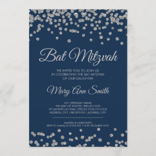 Bat mitzvah Silver Faux Glitter confetti marinblåt Inbjudningar