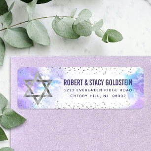 Bat mitzvah Silver Foil Lila Watercolor Adress Returadress Etikett