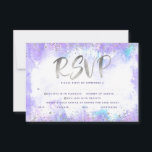 Bat mitzvah silver-folie lila vattenfärgsentré OSA kort<br><div class="desc">Var stolt, gladd och visa den här milstolpen av din favoritBat mitzvah! Inkludera den här fantastiska, moderna, glatt silver-faux-folie och glitter-punkter och typografiskript mot en mjuk lila-vattenfärgbakgrund, personlig OSA-inmatningskort för evenemanget. Anpassa anpassningsbarna med alternativen "svara senast" och "ange". Matchning och samordning av inbjudan, adressetiketter, klistermärken, platskort, bordsnummer, bord-konfetti, tackkort, album...</div>