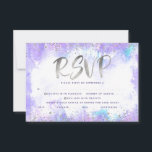 Bat mitzvah silver-folie lila vattenfärgsentré OSA kort<br><div class="desc">Var stolt, gladd och visa den här milstolpen av din favoritBat mitzvah! Inkludera den här fantastiska, moderna, glatt silver-faux-folie och glitter-punkter och typografiskript mot en mjuk lila-vattenfärgbakgrund, personlig OSA-inmatningskort för evenemanget. Anpassa anpassningsbarna med alternativen "svara senast" och "ange". Matchning och samordning av inbjudan, adressetiketter, klistermärken, platskort, bordsnummer, bord-konfetti, tackkort, album...</div>