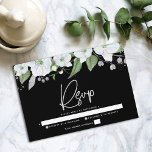 Bat mitzvah Silver-skript, Blommigt, vattenfärg OSA Kort<br><div class="desc">Var stolt, gladd och fira den här milstolpen av din favorit Bat mitzvah med det här sofistikerade, personlig OSA-inmatningskortet för ditt evenemang! En chic, förbluffande, vit och guld glitter blommigt med faux silver foil calligraphy script typography och white sans serif type överträffar en dramatisk svart bakgrund. Ytterligare vattenfärgblommor och en...</div>