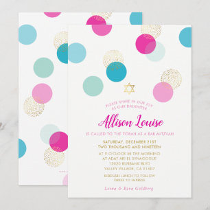 BAT MITZVAH snyggt Conetti spot guld rosa mynta Inbjudningar