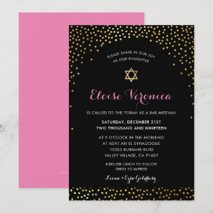 BAT MITZVAH snyggt glamor conetti spot guld rosa Inbjudningar