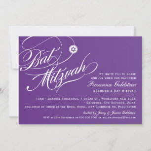 BAT MITZVAH snyggt INBJUDAN, typografi, lila Inbjudningar