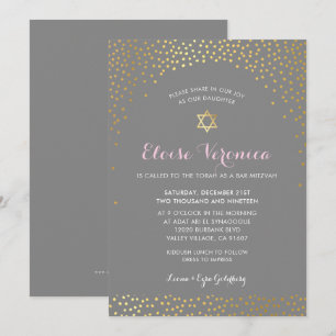 BAT MITZVAH snyggt mini konetti spot guld grått Inbjudningar
