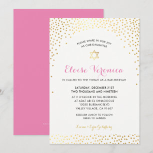 BAT MITZVAH snyggt mini-konfetti guld rosa Inbjudningar