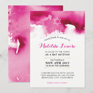 BAT MITZVAH snyggt, skarp rosa, inbjudan