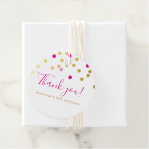 BAT MITZVAH söt glam-konfetti guld rosa Gåvor Etiketter
