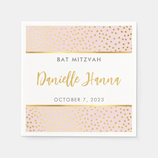 Bat mitzvah söt  rosa guld polka dots pappersservett (Framsidan)