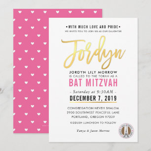 BAT MITZVAH söt rosa guld-skript JORDYN Inbjudningar