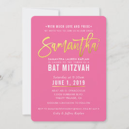 BAT MITZVAH söt rosa white guld-skript SAMANTHA Inbjudningar