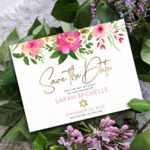 Bat mitzvah Spara Blommigten Watercolor-skript för